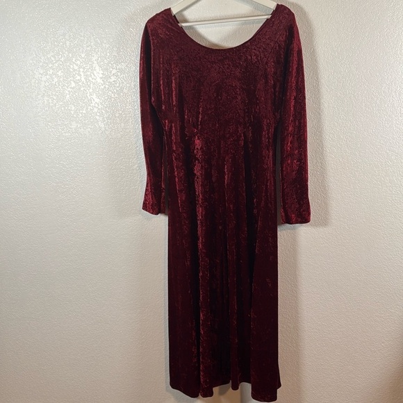 Vintage All That Jazz Red Crushed Velvet Long Sleeve Maxi Dress Size Medium - Picture 1 of 8